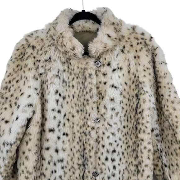Vintage 70's Reversible Vegan Faux Fur Raincoat M Snow Leopard Animal Pockets - Picture 15 of 16